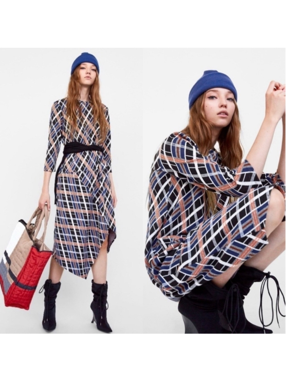 Zara Assymmetrical Stylish Multicolor Plaid Women's Dress